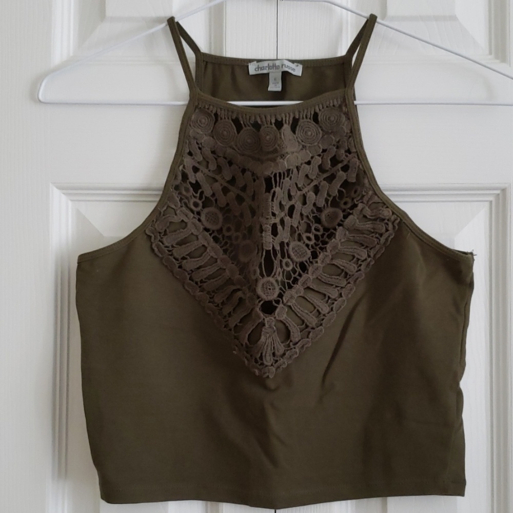 🌸 Charlotte Russe|Green Crochet Crop Top